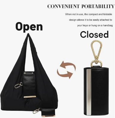 Keychain Tote Bag Compact & Expandable for On the Go, Foldable Tote Bag with Key Ring for Daily Errands - Khaki.