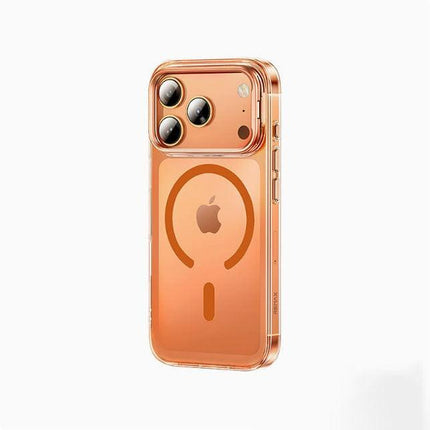 A phone case for iPhone 17 Pro Max with a stand and camera control cover, MagSafe compatible, shockproof magnetic case, and scratch-resistant (orange)..