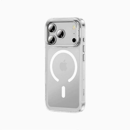 A phone case for iPhone 17 Pro Max with a stand and camera control cover, MagSafe compatible, shockproof magnetic case, and scratch-resistant (silver)..