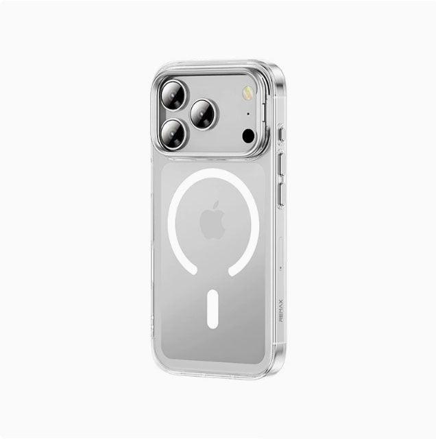 A phone case for iPhone 17 Pro Max with a stand and camera control cover, MagSafe compatible, shockproof magnetic case, and scratch-resistant (silver)..
