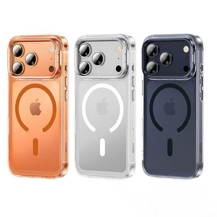 A phone case for iPhone 17 Pro Max with a stand and camera control cover, MagSafe compatible, shockproof magnetic case, and scratch-resistant (silver)..