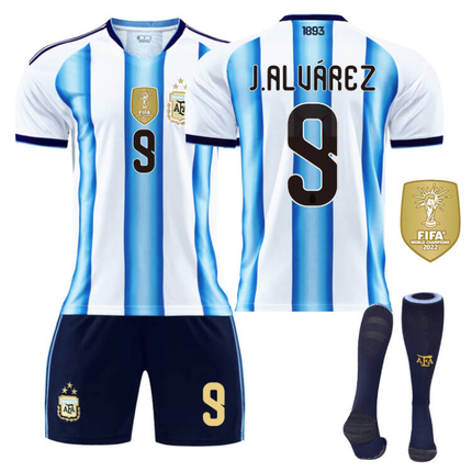 2026 FIFA World Cup Argentina Home Jersey #10 Messi #9 Alvarez #22 Martinez #20 Enzo Football Shirt Fan Edition Children/Adult Sizes 16-XXL(Messi + Size28).
