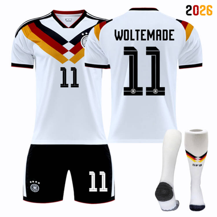 2026 FIFA World Cup Germany Home Football Jersey #Manuel Neuer #Joshua Kimmich, #Kai Havertz, #Toni Kroos, #Jamal Musiala, #Nick Woltemade, #Thomas Müller, #Florian Wirtz, #Leroy Sané Fan Version Football Jersey Children/Adult Sizes Breathable Fabric(Lero.