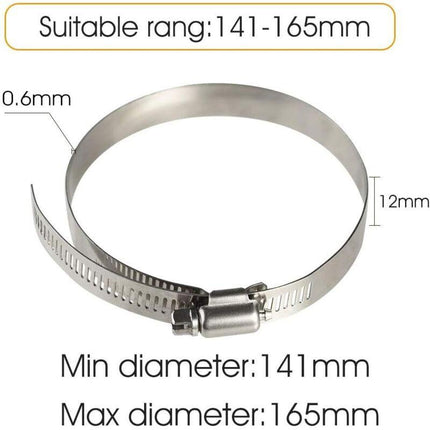 4 pcs Stainless Steel Hose Clamps - Adjustable For Fixing Flexible Hoses (141Mm-165Mm).
