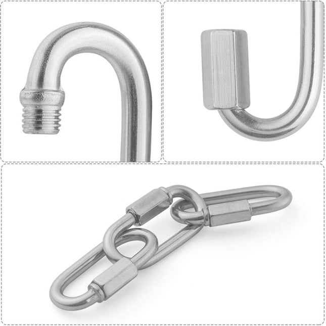 16 pcs M5 Stainless Steel Quick Link 304 D Shape Locking Carabiners, Mini Screw Carabiner For Hiking, Camping, Outdoor.