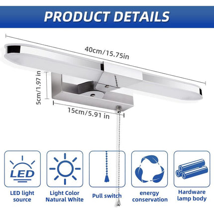 LED Bathroom Mirror Light 40Cm LED Mirror Light Wall Lamp Bathroom Mirror Light With Pull Switch 3000K 920Lm 8W Ip44.