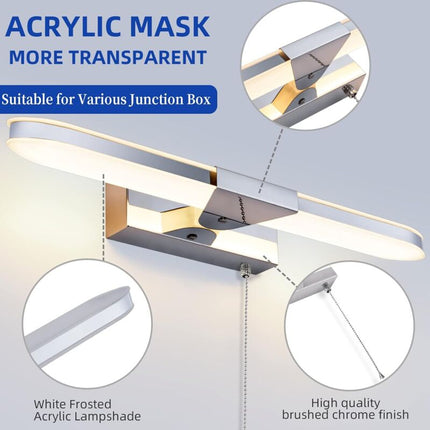 LED Bathroom Mirror Light 40Cm LED Mirror Light Wall Lamp Bathroom Mirror Light With Pull Switch 3000K 920Lm 8W Ip44.