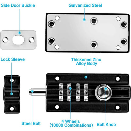 Combination Lock Latch 4 Digit Combination Lock Mechanical Code Door Lock Keyless Lock Slide Tamper Proof Door Lock For.