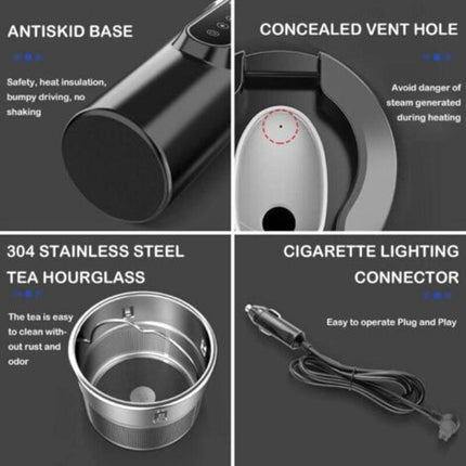 Car Kettle, 12V/24V Car Electric Kettle Heated Water Cup For Car/Truck/Travel, Portable Car Electric Kettle With Lcd.