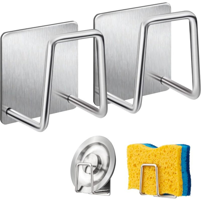 Sponge Holder - 304 Stainless Steel Dish Sponge Hook, Adhesive - Sink Accessories - Adhesive Hook, Kitchen And Bathroom.