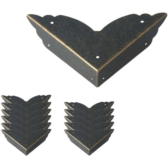 12 pcs Vintage Metal Corner Protectors Antique Style Furniture Edge Guards For Table Chest Jewelry Box.