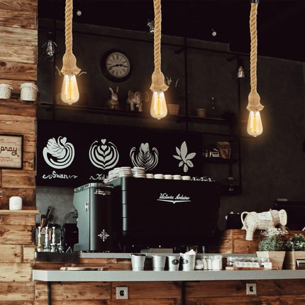 Vintage Hemp ROpe Chandelier E27 Vintage Ceiling Light Hemp ROpe Pr Bar ROpe Cafe Stairs Restaurant Studio - 100Cm (1.