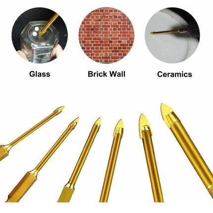 Tungsten Steel Glass Ceramic Tile Crystal Drill Bits With Hex Shank Titanium Coated 3Mm 4Mm 5Mm 6Mm 8Mm 10Mm 6 Pack.