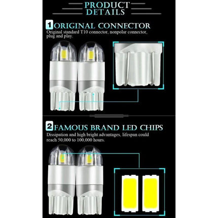 T10 W5W LED Side Marker Light 12V 6000K White 168 194 LED Turn Signal Light For Car Motorcycle License Plate Light Bulb.