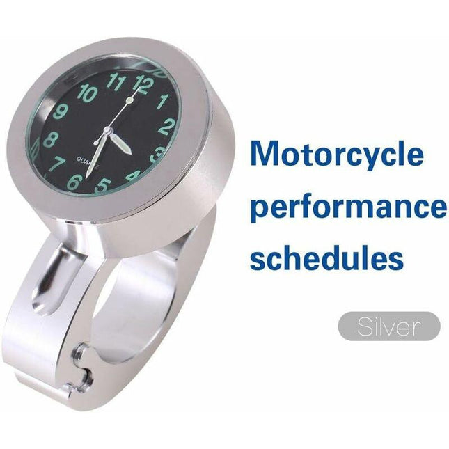 Motorcycle Handlebar Clock, Silver Motorcycle Waterproof Handlebar Glow Mount Clock Watch For Most Motorcycle Cruiser.