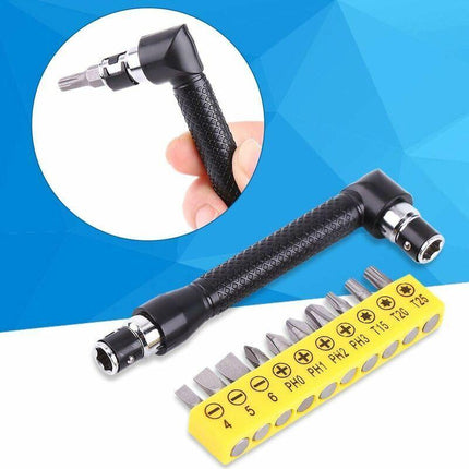 Right Angle Screwdriver, Curved Screwdriver, L-Shaped Wrench, With 10 Bits For Construction Workers.