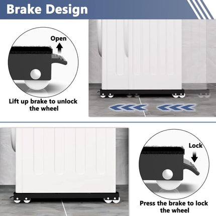 Washing Machine Base With Brake, Adjustable Mobile Base For Washing Machine, Dryer, Refrigerator, Load 300Kg, Black.