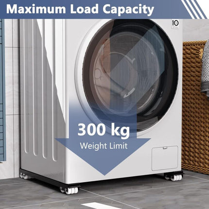 Washing Machine Base With Brake, Adjustable Mobile Base For Washing Machine, Dryer, Refrigerator, Load 300Kg, Black.