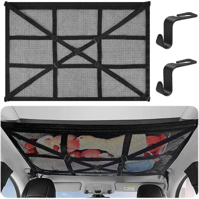 Car ROof Storage Net 90Cmx65Cm Universal Luggage Bag For Travel And Organizer Four ROof Armrests For Suv, Van.