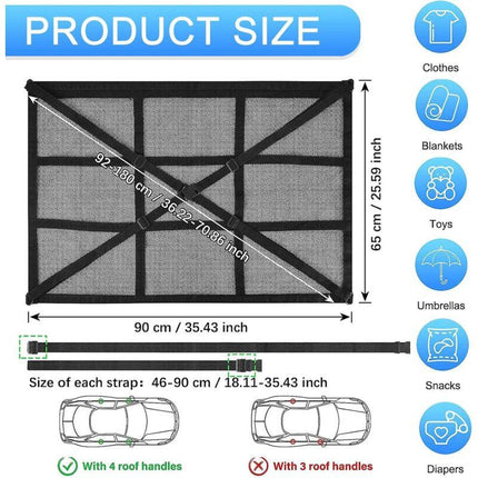 Car ROof Storage Net 90Cmx65Cm Universal Luggage Bag For Travel And Organizer Four ROof Armrests For Suv, Van.