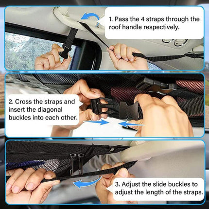 Car ROof Storage Net 90Cmx65Cm Universal Luggage Bag For Travel And Organizer Four ROof Armrests For Suv, Van.