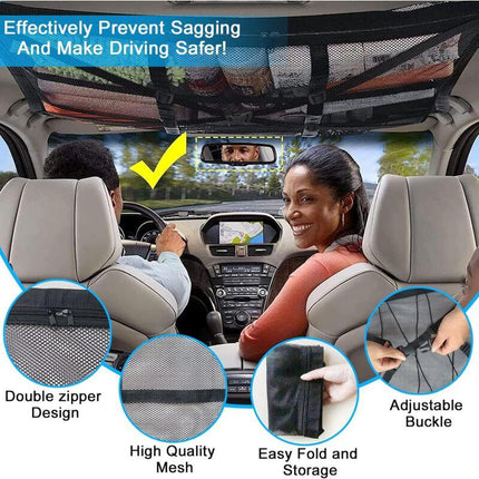 Car ROof Storage Net 90Cmx65Cm Universal Luggage Bag For Travel And Organizer Four ROof Armrests For Suv, Van.
