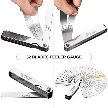 Precision Feeler Gauges, 32 Blades Metric/Imperial Marking Gap Gauge For Measuring Clearance Width/Thickness Sizes Gap.