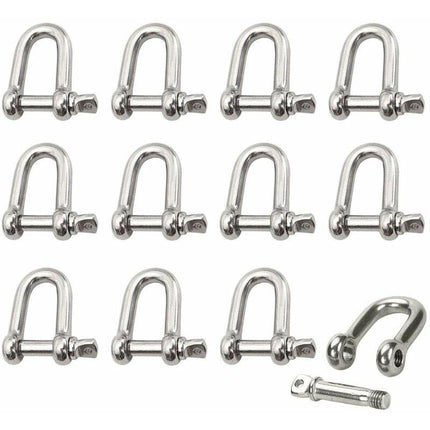 Stainless Steel Shackle 12 pcs M4 Stainless Steel Shackle Lifting Shackle Chain D Ring Shackle Pin Screw Buckle.