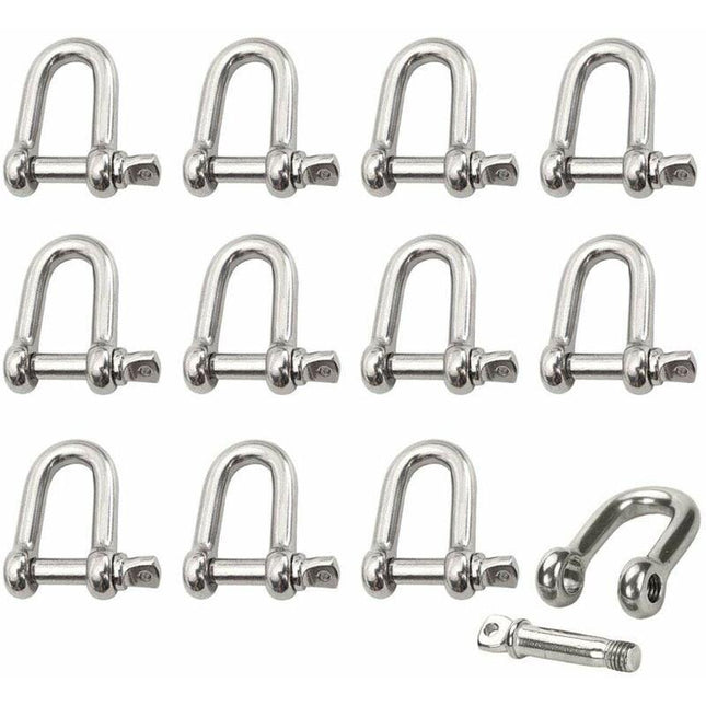 Stainless Steel Shackle 12 pcs M4 Stainless Steel Shackle Lifting Shackle Chain D Ring Shackle Pin Screw Buckle.