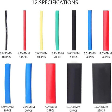 Heat Shrink Tubing, Electrical Insulation Heat Shrinkable Wrap Cable Tube, 2:1 Shrink Ratio, 5 Colors, 12 Sizes 750.