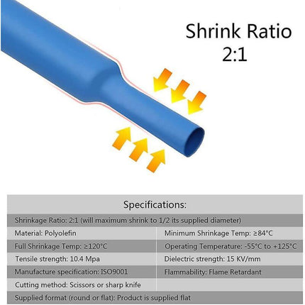 Heat Shrink Tubing, Electrical Insulation Heat Shrinkable Wrap Cable Tube, 2:1 Shrink Ratio, 5 Colors, 12 Sizes 750.