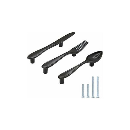 3 Pack Knife Spoon Fork Shape Cabinet Pulls Door Handles Hole Center 3" Matte Black.