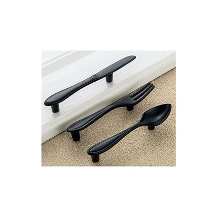 3 Pack Knife Spoon Fork Shape Cabinet Pulls Door Handles Hole Center 3" Matte Black.