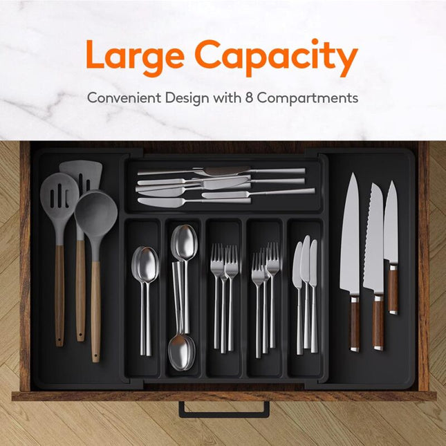 Cutlery Tray, Expandable Utensil Tray For Drawer, Adjustable Drawer Organizer For Kitchen, Compact Plastic Storage For.