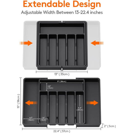Cutlery Tray, Expandable Utensil Tray For Drawer, Adjustable Drawer Organizer For Kitchen, Compact Plastic Storage For.