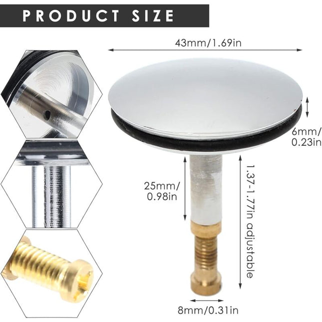 Universal Bathtub Plug Ø 43 Mm, Brass Drain Plug With Chrome-Plated Surface, Rustproof, For Regular Bathtub Drainage,.