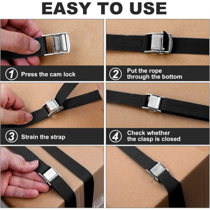 4 pcs Tie Down Strap, 2M X 20Mm Fastening Kit With Strap Clamp Buckle, For Motorcycle, Car, Bike Rack, Pulling Force:.