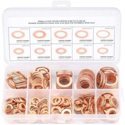 Copper Metal Washers, Gaskets Sealing Ring, Flat Washers, O-Ring With Box For Sealing - 200 pcs/M5 M6 M8 M10 M12 M14.