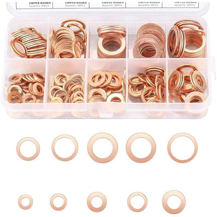 Copper Metal Washers, Gaskets Sealing Ring, Flat Washers, O-Ring With Box For Sealing - 200 pcs/M5 M6 M8 M10 M12 M14.