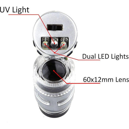 60X Mini LED Uv Illuminated Jeweler Loupe.