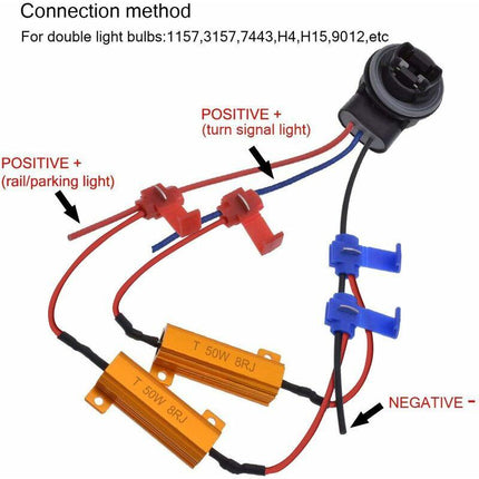 4 pcs 50W 8 Ohm LED Load Resistors Headlight Load Resistor Fog Light Decoder LED Turn Signal Resistor Decoder Wire (Fix.