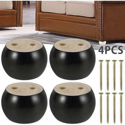4 pcs Set ROund Wooden Furniture Legs Height 5Cm, For Sofa, Bed, Armchair, Wardrobe, With Screws And Tape (Black).