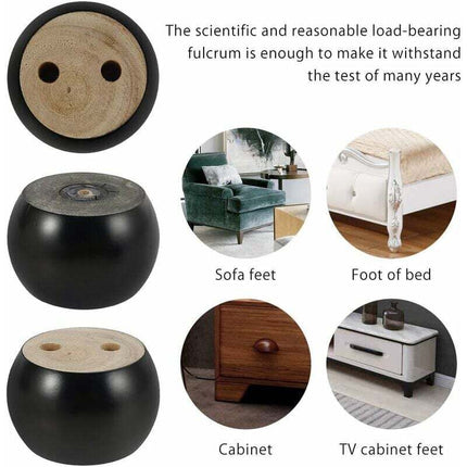 4 pcs Set ROund Wooden Furniture Legs Height 5Cm, For Sofa, Bed, Armchair, Wardrobe, With Screws And Tape (Black).