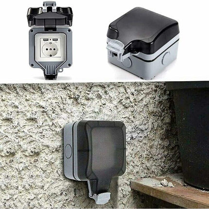 Ip66 Waterproof Socket With Usb Connections Outdoor Electrical Outlet With Cover Wall Socket Box For Garden Garage.