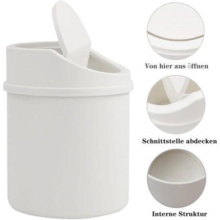 Mini Trash Can With Lid, Tabletop Trash Can, Small Plastic Trash Can, White.