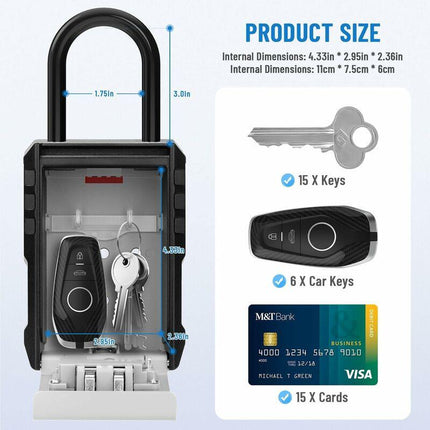 Waterproof Outdoor Security Key Box Key Box With Hook Large Key Box For Keys, Cards Home Schools Offices Garages,Grey.