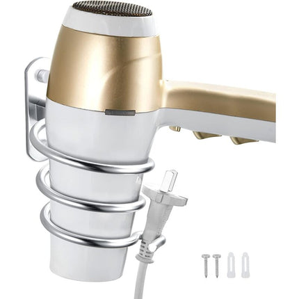 Hair Dryer Holder Aluminum Wall Mount Hair Dryer Holder Cable Rack For Kitchen Bathroom Accessories (Silver).