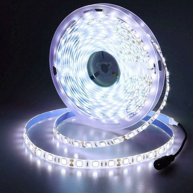 12V LED Strip Light Cool White 6500K, 5 Meters Flexible 300 LEDs 5050 Smd Ip65 Waterproof LED Strip [Energy Class A].