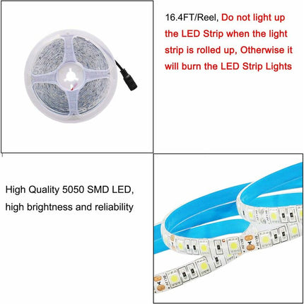 12V LED Strip Light Cool White 6500K, 5 Meters Flexible 300 LEDs 5050 Smd Ip65 Waterproof LED Strip [Energy Class A].