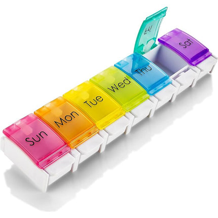 Weekly Pill Organizer - Travel Medicine Box With Push Button Large Compartments, Organizer For Tablets Vitamins &.